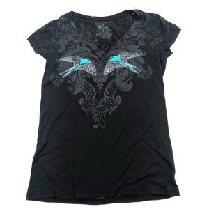 Little Paper Planes Andrea Courchene Artist Series Top XL Black Bluebirds Sheer